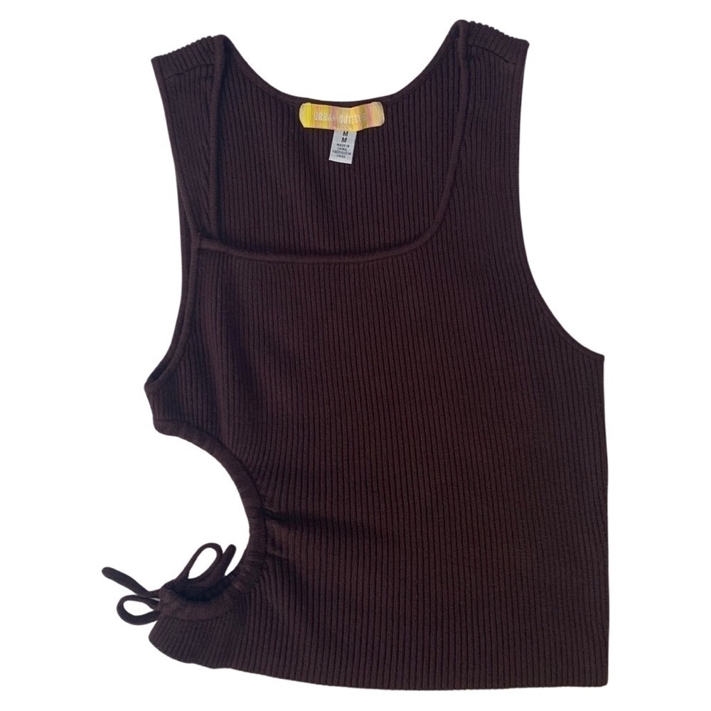 Urban Outfitters Brown Asymmetrical Ribbed Knit Side Cut Out Tank Top